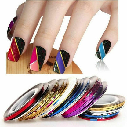 32Pcs Nail Striping Tape Metallic Laser Line Sticker Rolls Manicure Diy Mixed Au VXN Beauty
