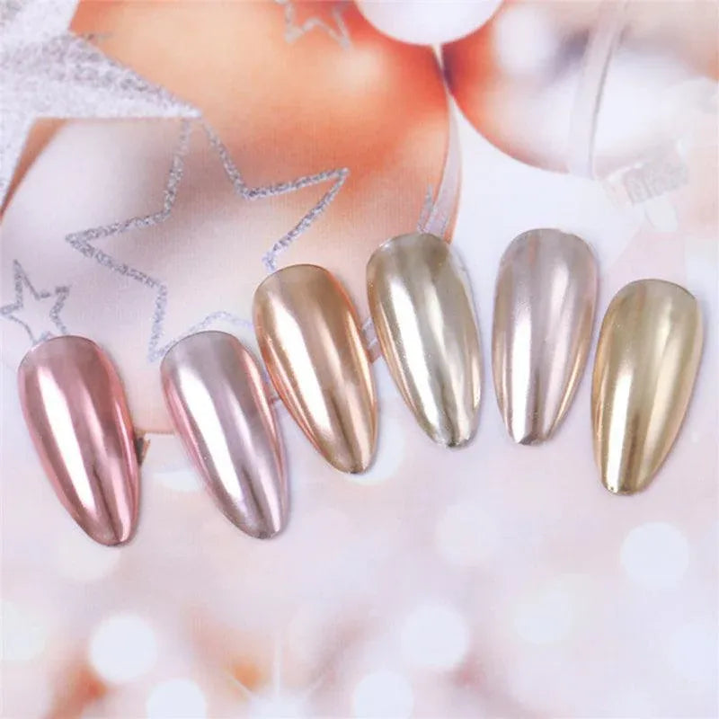 6 Colour Nail Mirror Effect Powder High Pigment Glitter Nail Art Dust Manicure A - 6PCS VXN Beauty