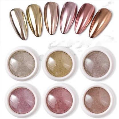 6 Colour Nail Mirror Effect Powder High Pigment Glitter Nail Art Dust Manicure A - 6PCS VXN Beauty
