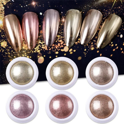 6 Colour Nail Mirror Effect Powder High Pigment Glitter Nail Art Dust Manicure A - 6PCS VXN Beauty