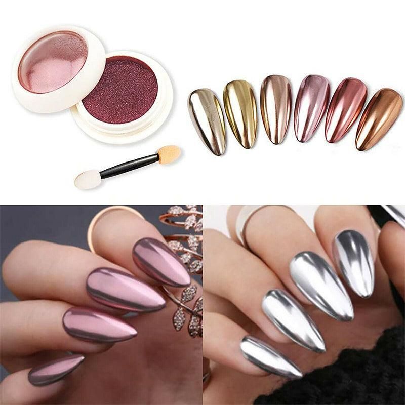 6 Colour Nail Mirror Effect Powder High Pigment Glitter Nail Art Dust Manicure A - 6PCS VXN Beauty