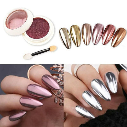 6 Colour Nail Mirror Effect Powder High Pigment Glitter Nail Art Dust Manicure A - 6PCS VXN Beauty