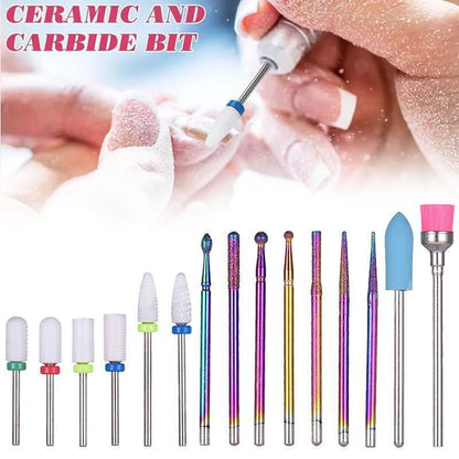 16pcs Ceramic and Tungsten Nail Drill Bit Set for Gel Polish Acrylic Removal VXN Beauty