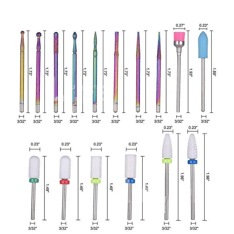 16pcs Ceramic and Tungsten Nail Drill Bit Set for Gel Polish Acrylic Removal VXN Beauty