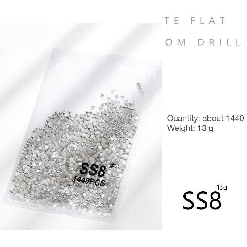 1440Pcs Glitter Rhinestones Crystal Flat Clear Bottom Glass Nail Art Nail Drill - Coloured Crystal-SS20 VXN Beauty
