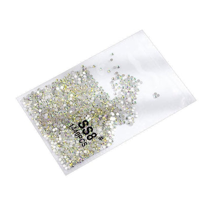 1440Pcs Glitter Rhinestones Crystal Flat Clear Bottom Glass Nail Art Nail Drill - Coloured Crystal-SS8 VXN Beauty