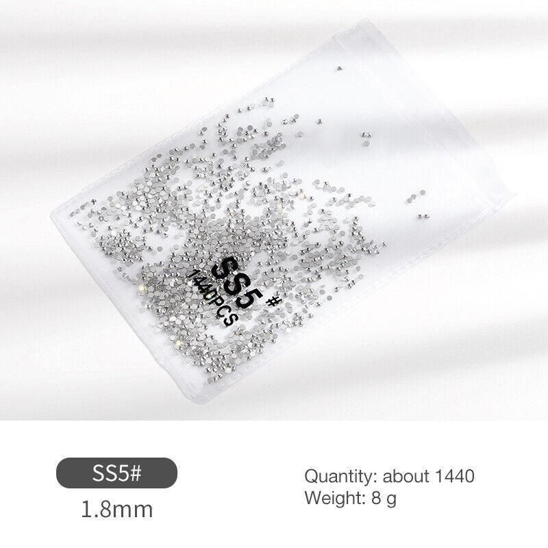 1440Pcs Glitter Rhinestones Crystal Flat Clear Bottom Glass Nail Art Nail Drill - Coloured Crystal-SS8 VXN Beauty