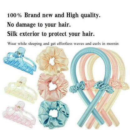 Heatless Curling Rod Headband Silk Curling Ribbon Hair Roller Lazy Curler Sets - 4Pcs/Set B (Blue，With Clip) VXN Beauty