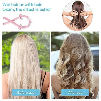 Heatless Curling Rod Headband Silk Curling Ribbon Hair Roller Lazy Curler Sets - 4Pcs/Set B (Blue，With Clip) VXN Beauty