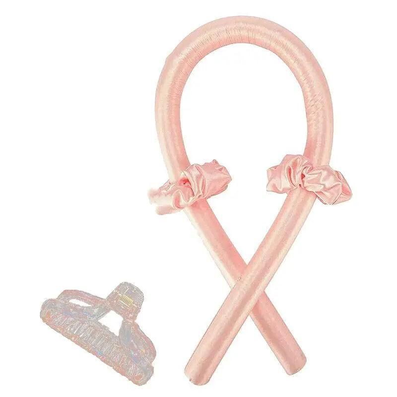 Heatless Curling Rod Headband Silk Curling Ribbon Hair Roller Lazy Curler Sets - 4Pcs/Set B (Pink，With Clip) VXN Beauty