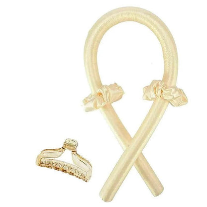 Heatless Curling Rod Headband Silk Curling Ribbon Hair Roller Lazy Curler Sets - 4Pcs/Set B (Beige，With Clip) VXN Beauty