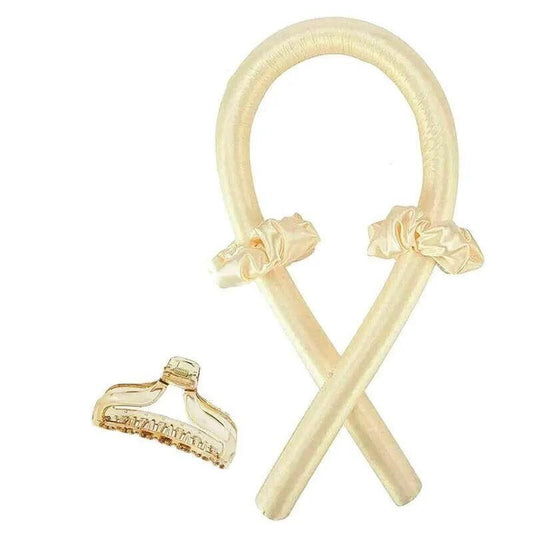 Heatless Curling Rod Headband Silk Curling Ribbon Hair Roller Lazy Curler Sets - 4Pcs/Set B (Beige，With Clip) VXN Beauty