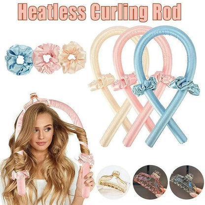 Heatless Curling Rod Headband Silk Curling Ribbon Hair Roller Lazy Curler Sets - 4Pcs/Set B (Beige，With Clip) VXN Beauty