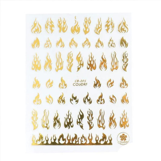 3D Flame Nail Stickers Fire Design Manicure Decals Self Adhesive Nail Art Sheet - Gold VXN Beauty