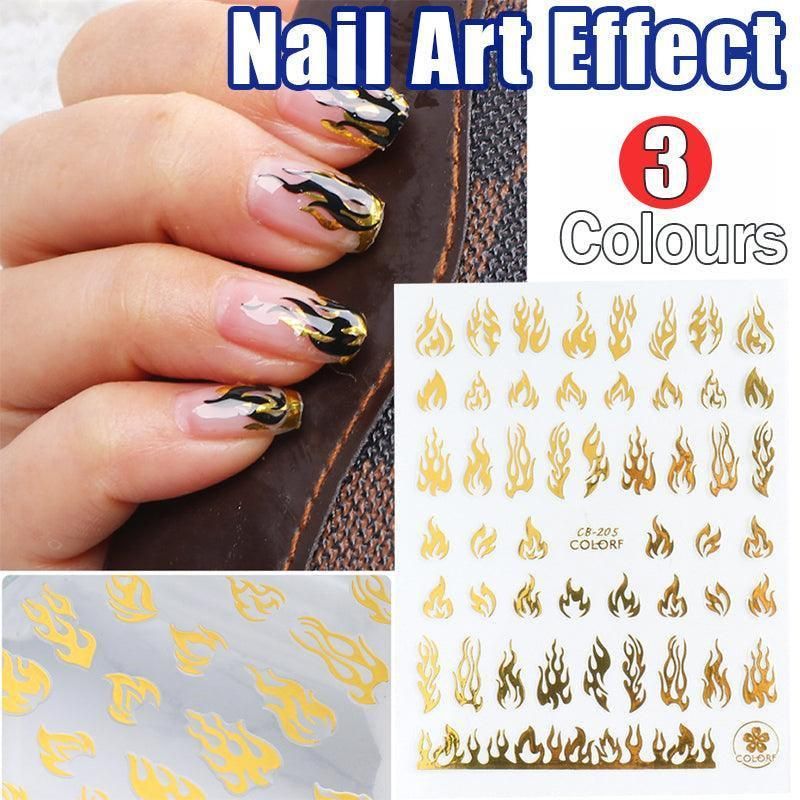 3D Flame Nail Stickers Fire Design Manicure Decals Self Adhesive Nail Art Sheet - Gold VXN Beauty
