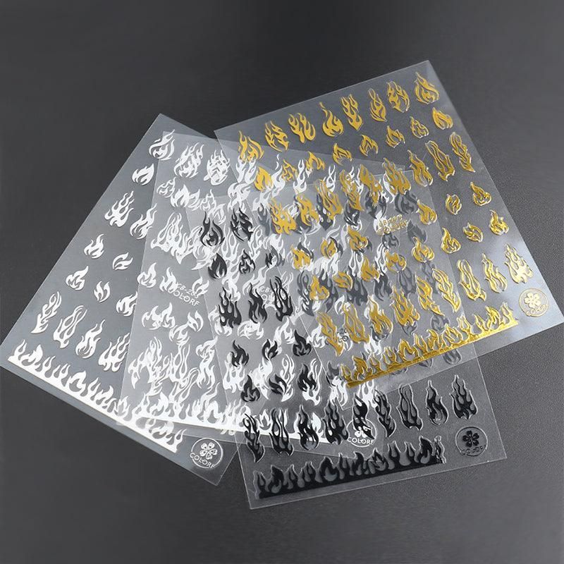 3D Flame Nail Stickers Fire Design Manicure Decals Self Adhesive Nail Art Sheet - Gold VXN Beauty