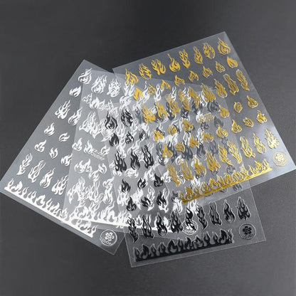 3D Flame Nail Stickers Fire Design Manicure Decals Self Adhesive Nail Art Sheet - Gold VXN Beauty