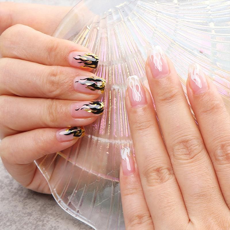 3D Flame Nail Stickers Fire Design Manicure Decals Self Adhesive Nail Art Sheet - Gold VXN Beauty