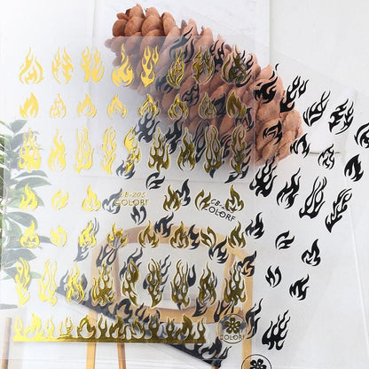 3D Flame Nail Stickers Fire Design Manicure Decals Self Adhesive Nail Art Sheet - Gold VXN Beauty
