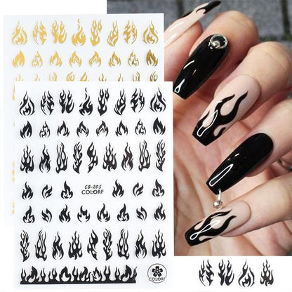 3D Flame Nail Stickers Fire Design Manicure Decals Self Adhesive Nail Art Sheet - Gold VXN Beauty