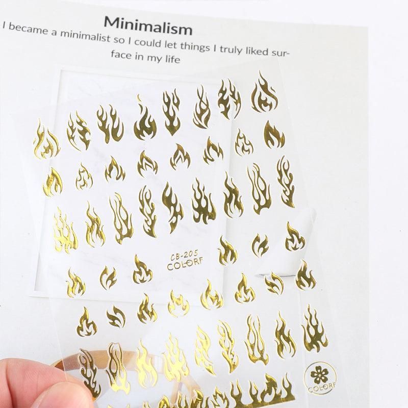3D Flame Nail Stickers Fire Design Manicure Decals Self Adhesive Nail Art Sheet - Gold VXN Beauty