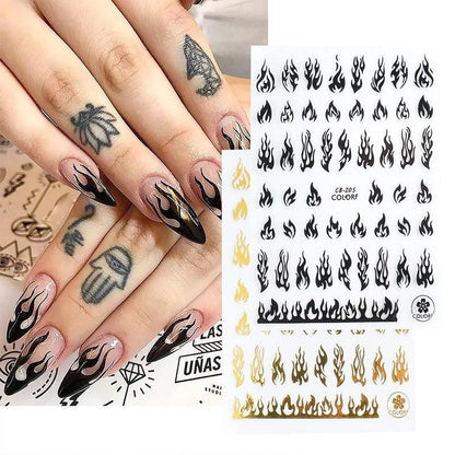 3D Flame Nail Stickers Fire Design Manicure Decals Self Adhesive Nail Art Sheet - Gold VXN Beauty