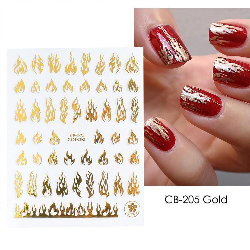 3D Flame Nail Stickers Fire Design Manicure Decals Self Adhesive Nail Art Sheet - Gold VXN Beauty
