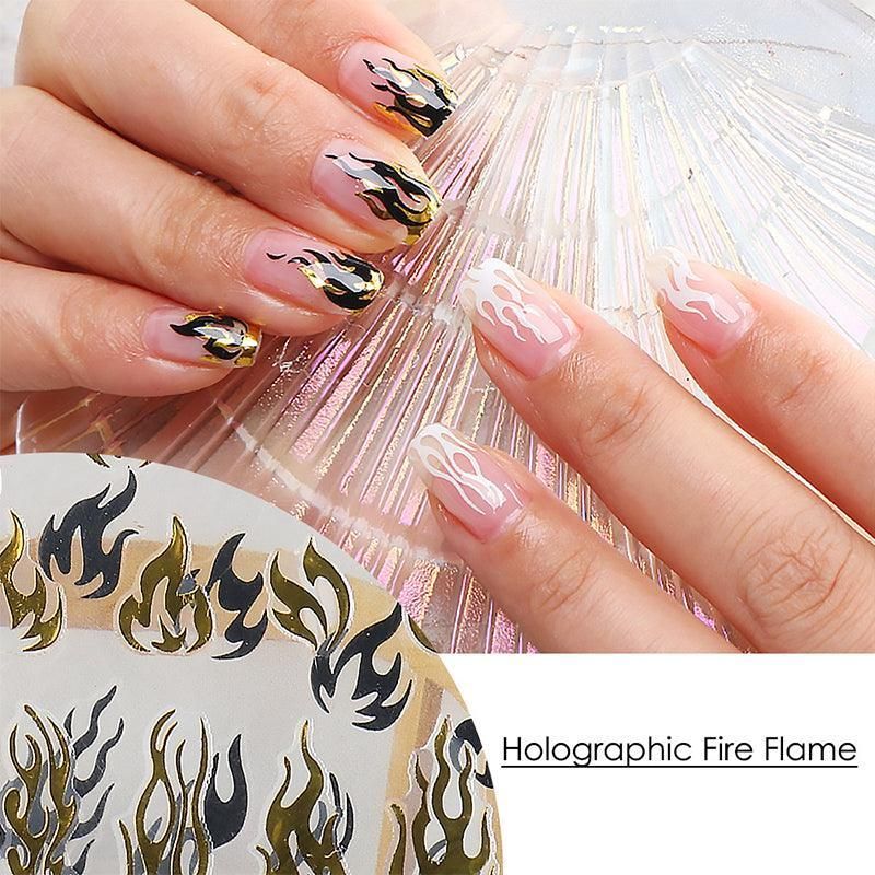 3D Flame Nail Stickers Fire Design Manicure Decals Self Adhesive Nail Art Sheet - Gold VXN Beauty