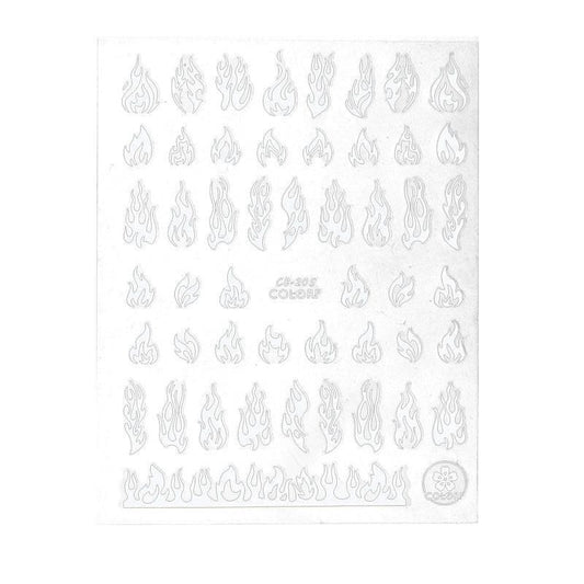3D Flame Nail Stickers Fire Design Manicure Decals Self Adhesive Nail Art Sheet - White VXN Beauty