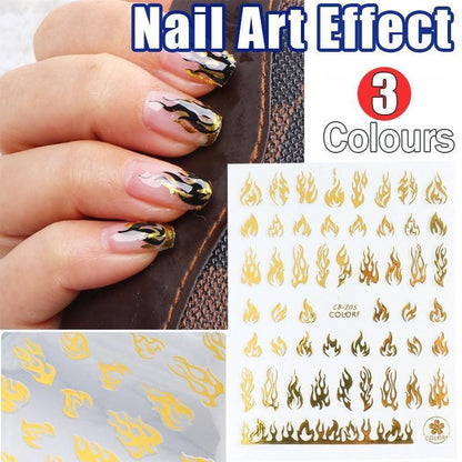 3D Flame Nail Stickers Fire Design Manicure Decals Self Adhesive Nail Art Sheet - White VXN Beauty