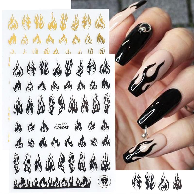 3D Flame Nail Stickers Fire Design Manicure Decals Self Adhesive Nail Art Sheet - White VXN Beauty