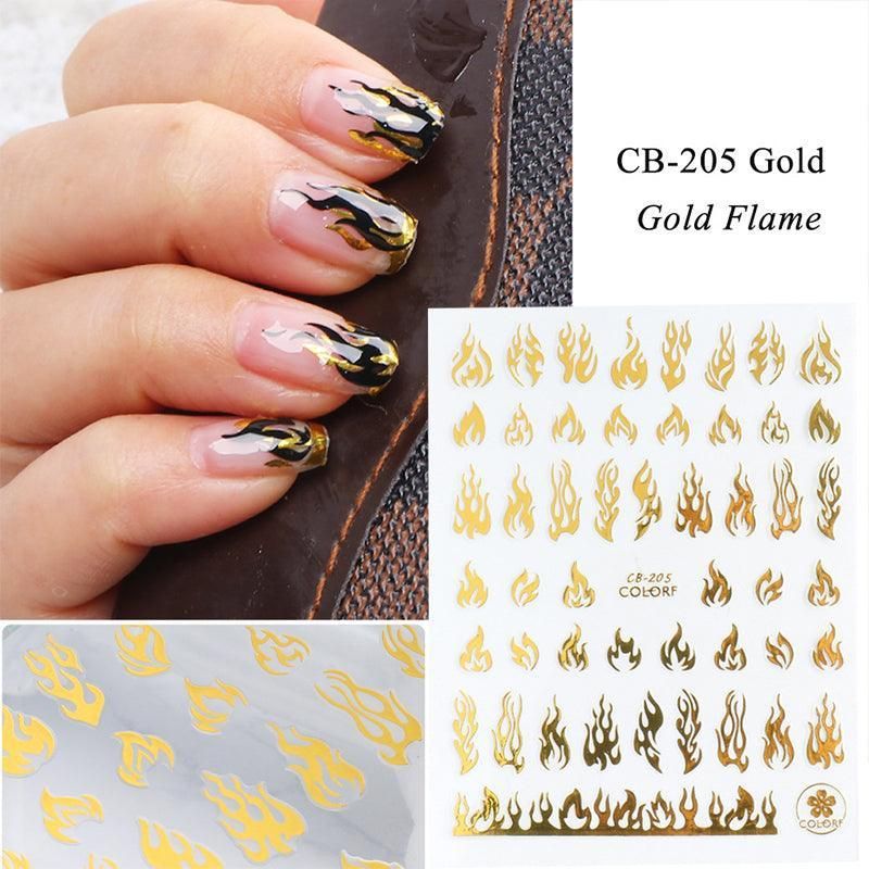 3D Flame Nail Stickers Fire Design Manicure Decals Self Adhesive Nail Art Sheet - White VXN Beauty
