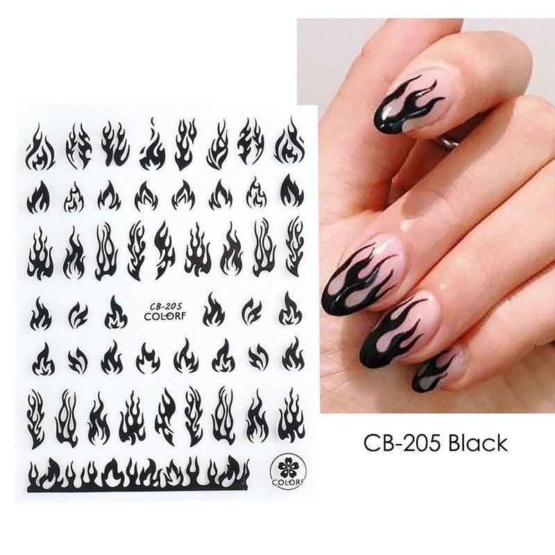 3D Flame Nail Stickers Fire Design Manicure Decals Self Adhesive Nail Art Sheet - White VXN Beauty