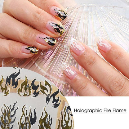 3D Flame Nail Stickers Fire Design Manicure Decals Self Adhesive Nail Art Sheet - White VXN Beauty
