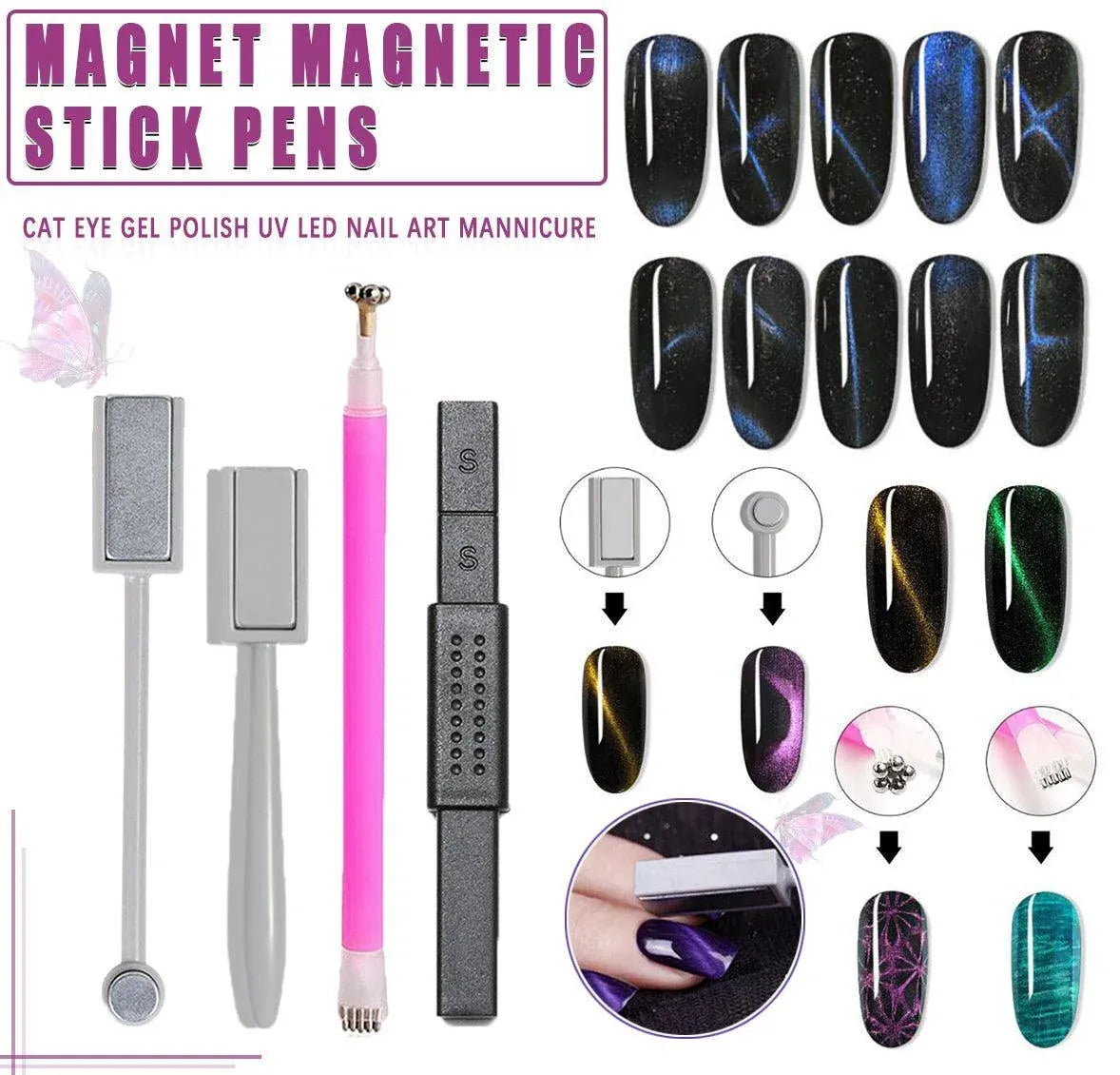Nail Art Cat Eye Effect Stick for UV Gel Polish Design Tool for Manicure Styling Use - 1PC Double-Use VXN Beauty