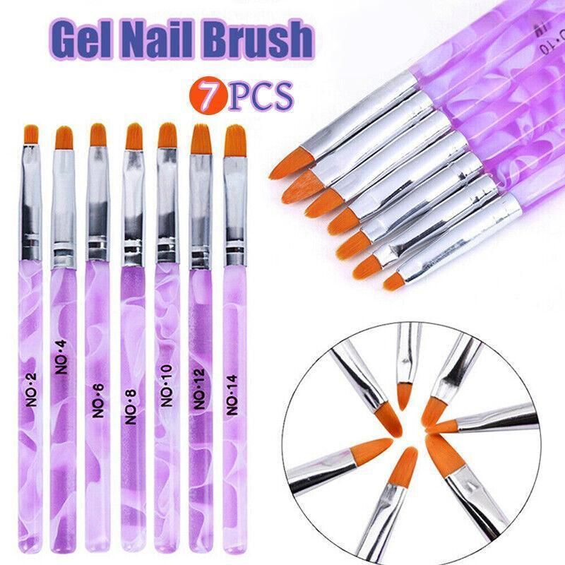 7Pcs Round Head Uv Gel Nail Acrylic Brush Hair Size No.2-14 Good For Starter Pen VXN Beauty