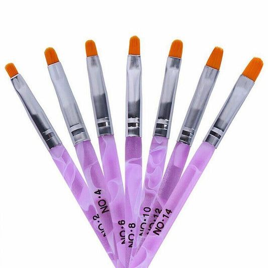 7Pcs Round Head Uv Gel Nail Acrylic Brush Hair Size No.2-14 Good For Starter Pen VXN Beauty