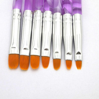 7Pcs Round Head Uv Gel Nail Acrylic Brush Hair Size No.2-14 Good For Starter Pen VXN Beauty