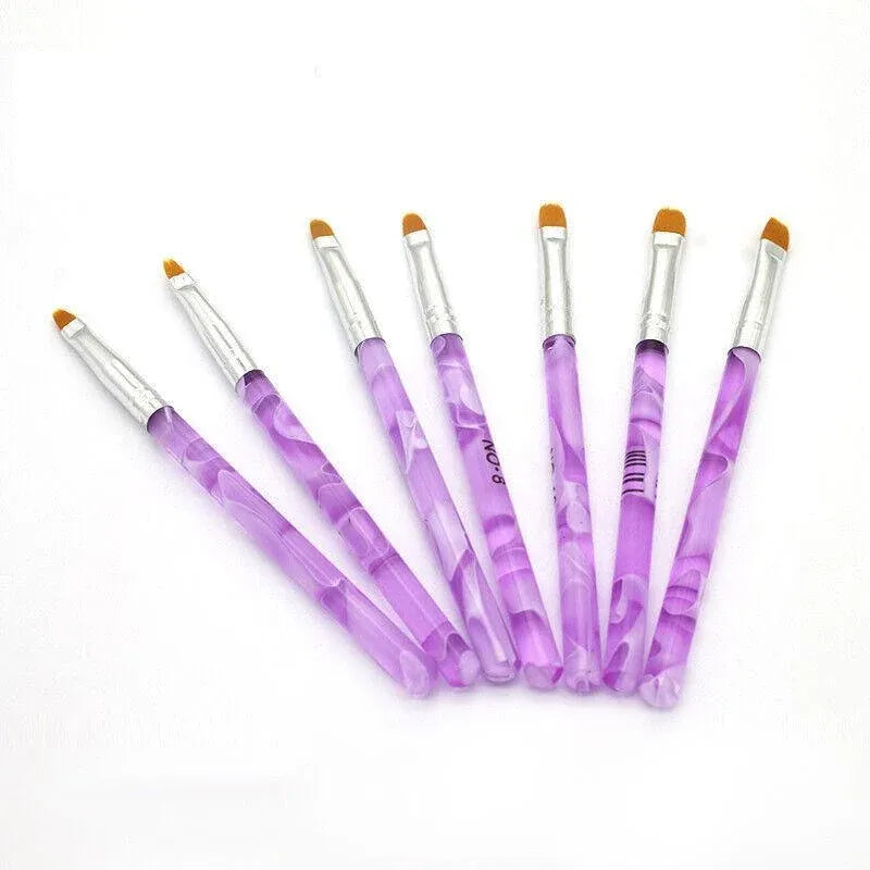 7Pcs Round Head Uv Gel Nail Acrylic Brush Hair Size No.2-14 Good For Starter Pen VXN Beauty