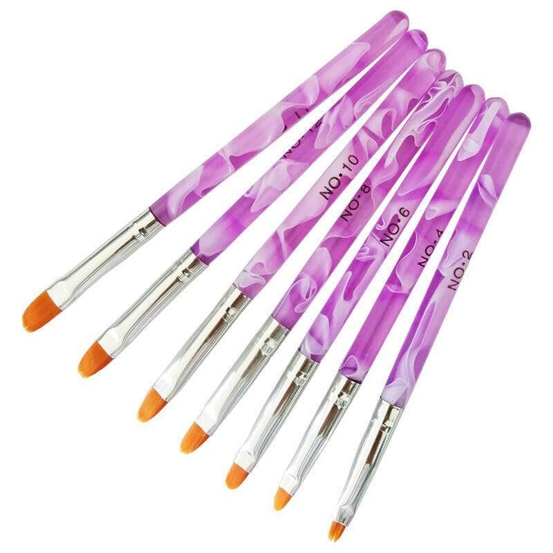 7Pcs Round Head Uv Gel Nail Acrylic Brush Hair Size No.2-14 Good For Starter Pen VXN Beauty