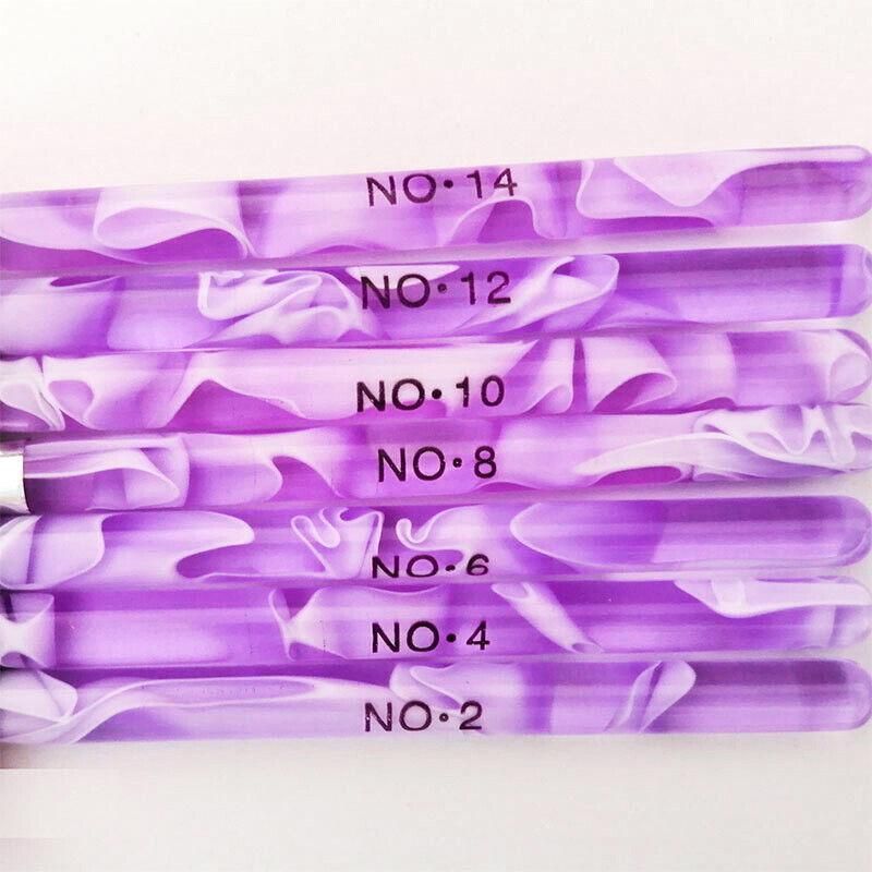 7Pcs Round Head Uv Gel Nail Acrylic Brush Hair Size No.2-14 Good For Starter Pen VXN Beauty