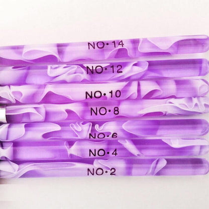7Pcs Round Head Uv Gel Nail Acrylic Brush Hair Size No.2-14 Good For Starter Pen VXN Beauty