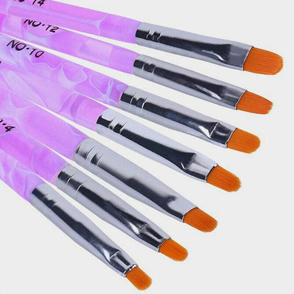 7Pcs Round Head Uv Gel Nail Acrylic Brush Hair Size No.2-14 Good For Starter Pen VXN Beauty