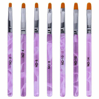 7Pcs Round Head Uv Gel Nail Acrylic Brush Hair Size No.2-14 Good For Starter Pen VXN Beauty