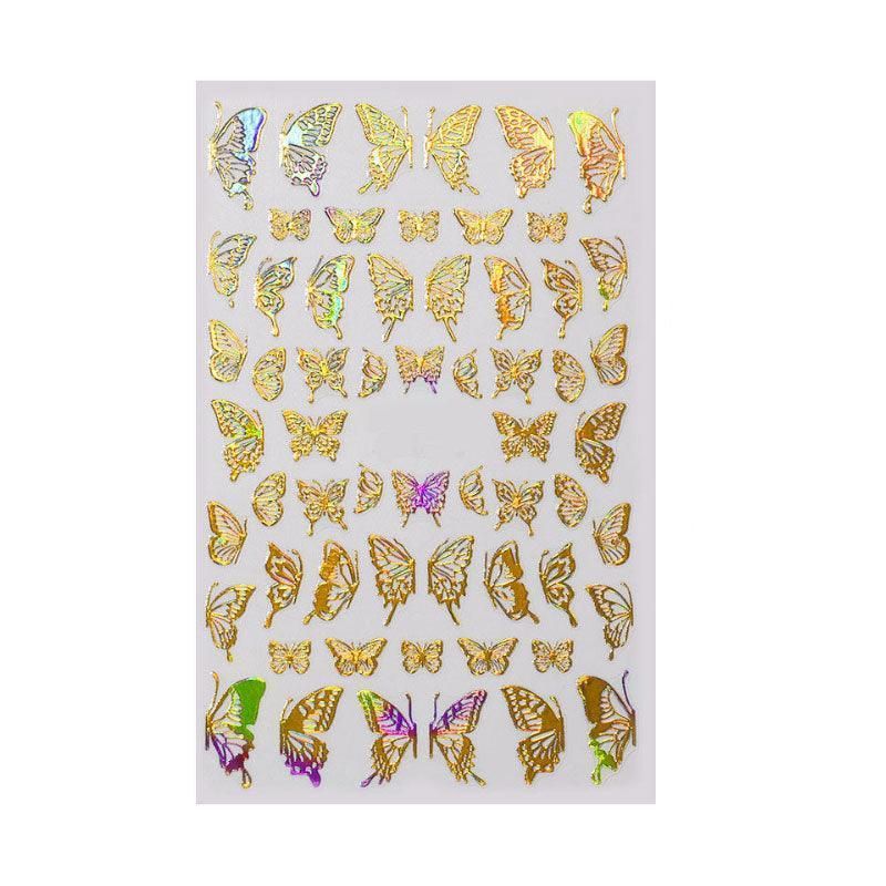 3D Nail Butterfly Design Sticker Decor Decal Holographic Laser Nail Art Sticker - Gold L-01 VXN Beauty