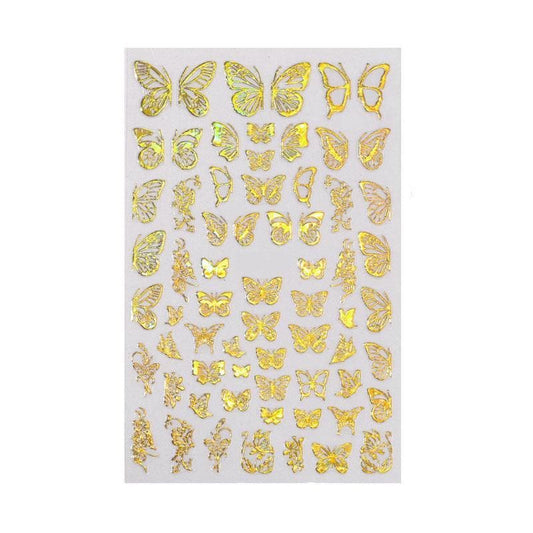 3D Nail Butterfly Design Sticker Decor Decal Holographic Laser Nail Art Sticker - Gold L-02 VXN Beauty