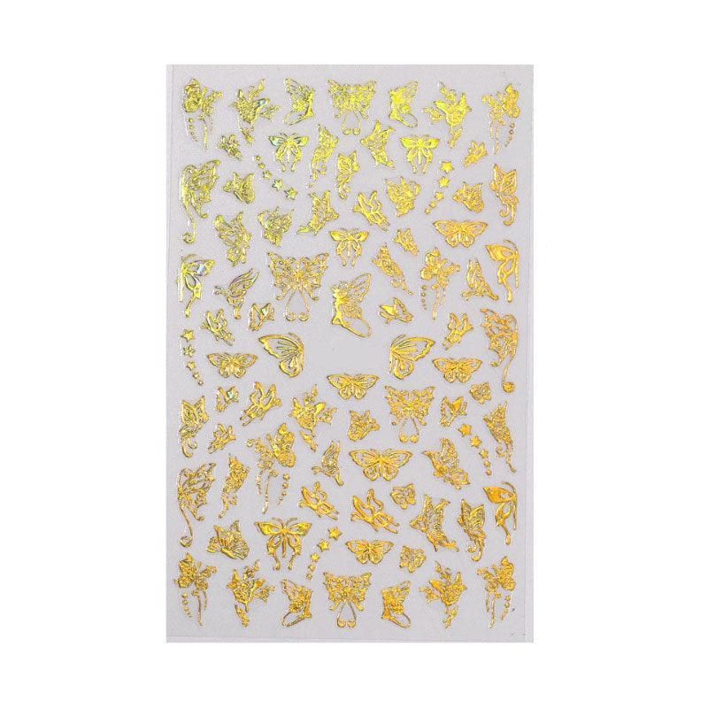 3D Nail Butterfly Design Sticker Decor Decal Holographic Laser Nail Art Sticker - Gold L-04 VXN Beauty