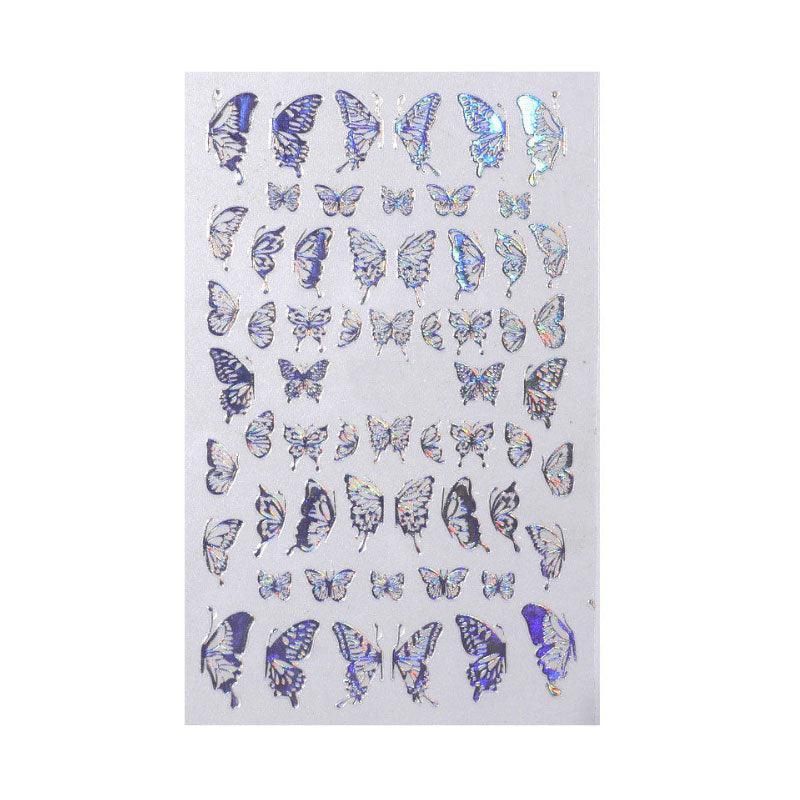 3D Nail Butterfly Design Sticker Decor Decal Holographic Laser Nail Art Sticker - Silver L-01 VXN Beauty