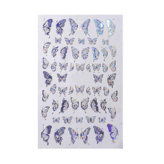 3D Nail Butterfly Design Sticker Decor Decal Holographic Laser Nail Art Sticker - Silver L-01 VXN Beauty