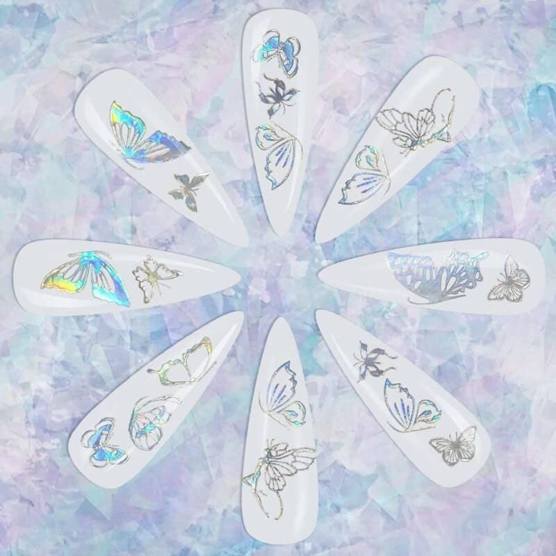 3D Nail Butterfly Design Sticker Decor Decal Holographic Laser Nail Art Sticker - Silver L-01 VXN Beauty